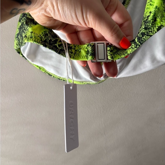 Bright Swimwear Neon Green Snake Print Halter Bikini Top - Picture 4 of 5